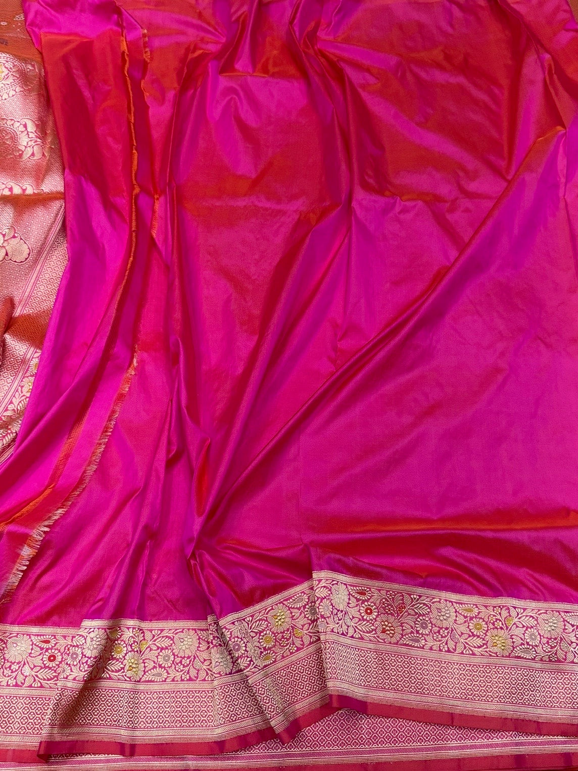 Rani Pink Handwoven Pure Banarasi Silk Saree | Pure Katan Silk | Kadwa Weave | HMR Handlooms