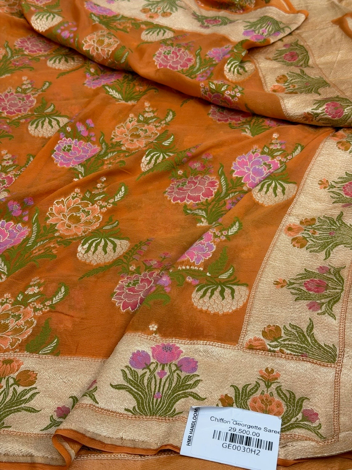 Orange Pure Banarasi Chiffon Georgette Saree