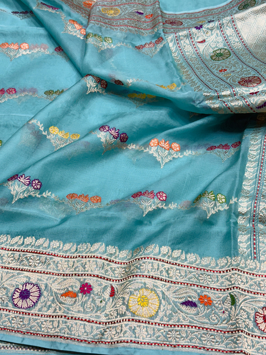 Ocean Blue Handwoven Banarasi Pure Ektara Organza Saree
