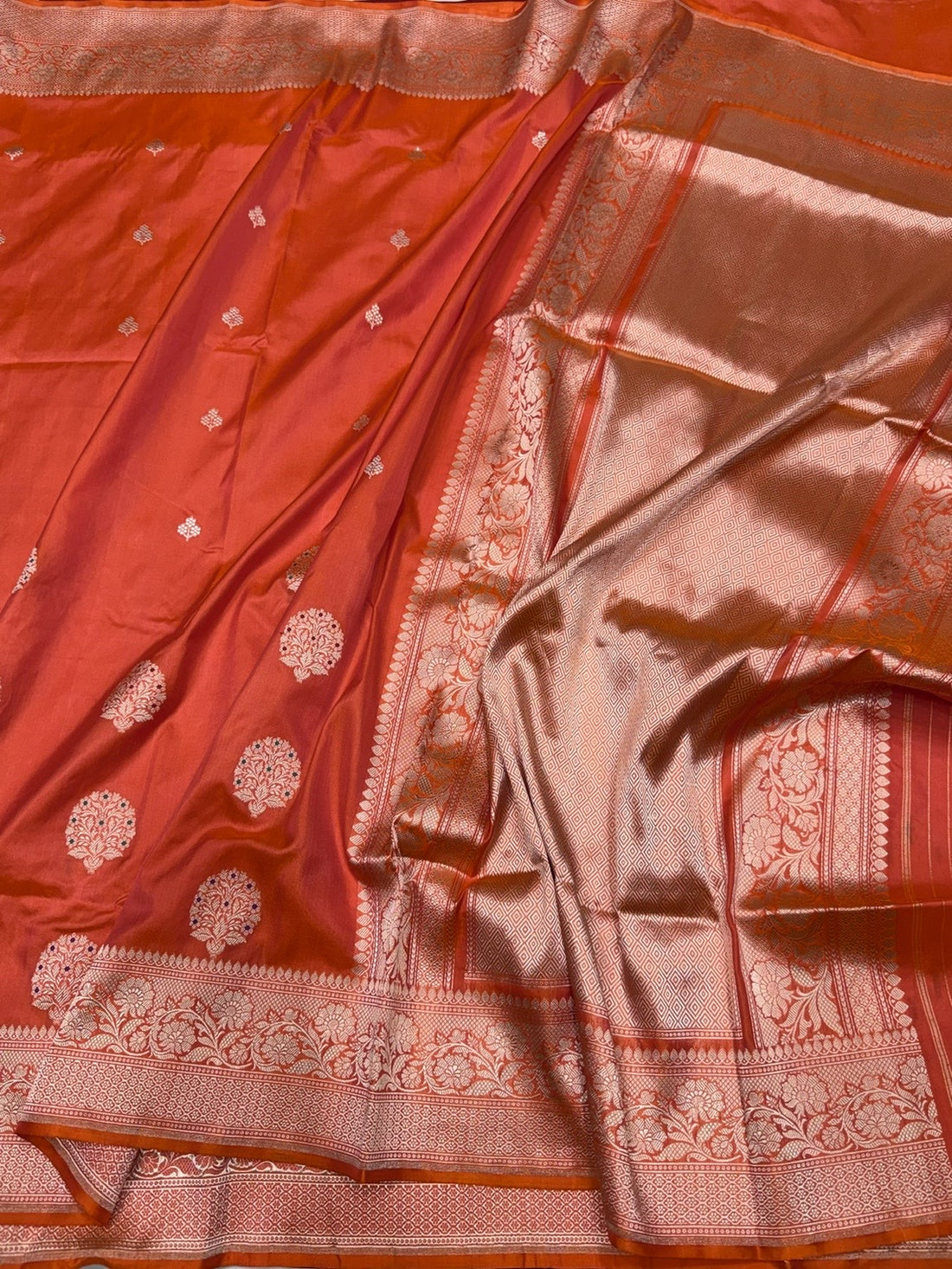 Sunset Orange Handwoven Pure Banarasi Silk Saree