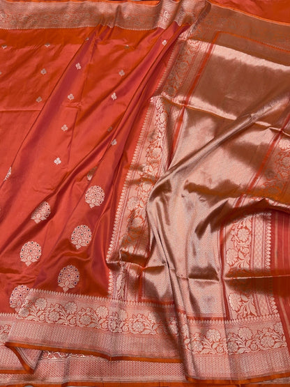 Sunset Orange Handwoven Pure Banarasi Silk Saree