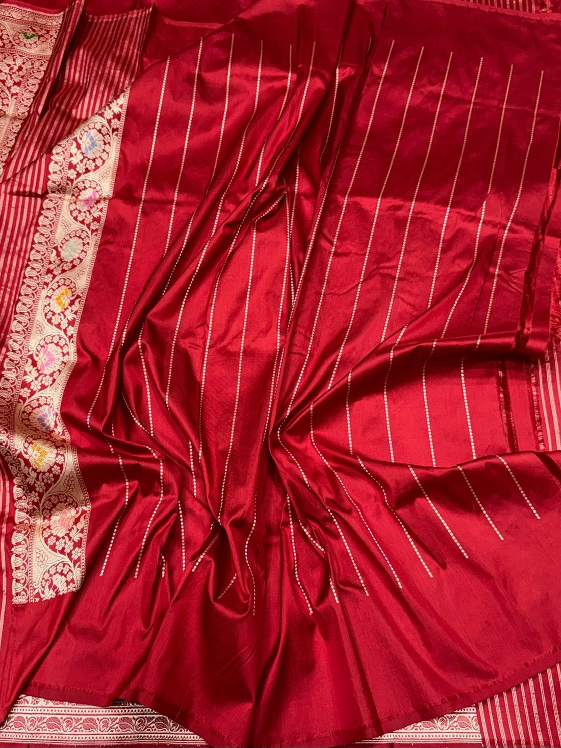 Red Handwoven Pure Banarasi Silk Saree in Kadwa Weave | Authentic Katan Mulberry Silk