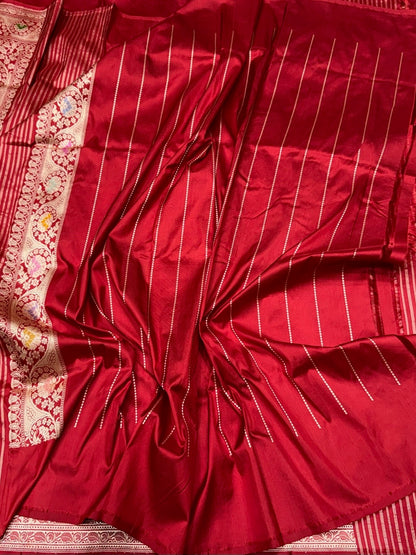 Red Handwoven Pure Banarasi Silk Saree in Kadwa Weave | Authentic Katan Mulberry Silk