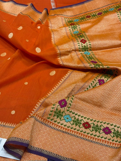 Orange Handwoven Banarasi Pure Cotton Saree