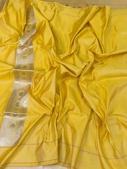 Yellow Handwoven Pure Banarasi Satin Silk Saree