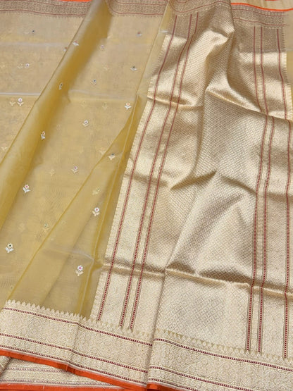 Lemon Yellow Handwoven Pure Organza Silk Saree