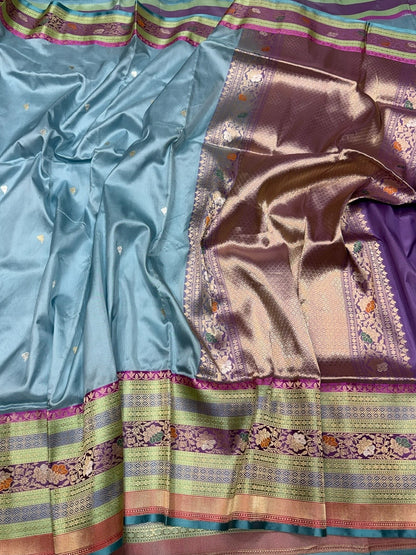 Powder Blue Handwoven Pure Banarasi Silk Saree