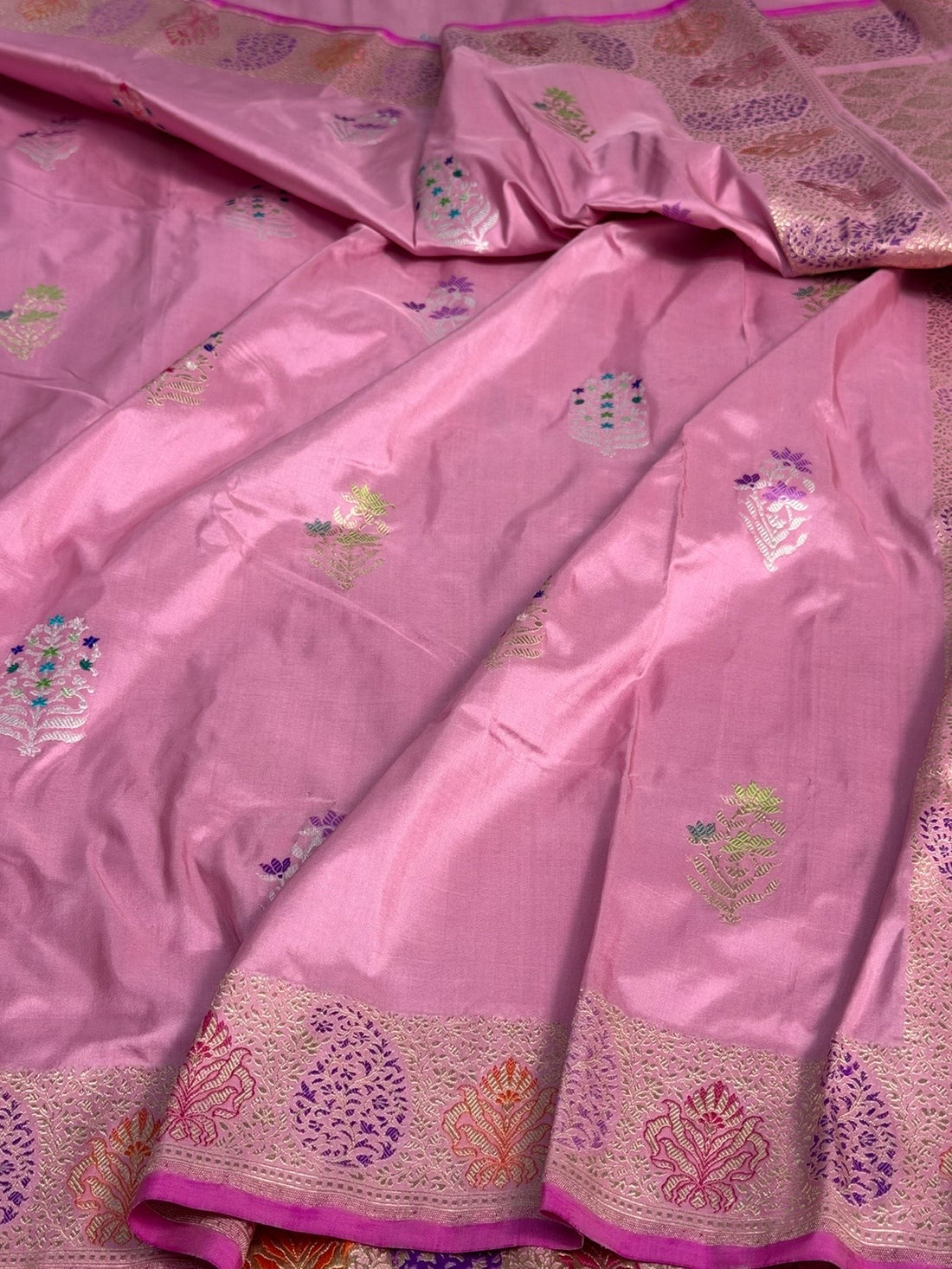Pastel Pink Handwoven Banarasi Pure Silk Saree