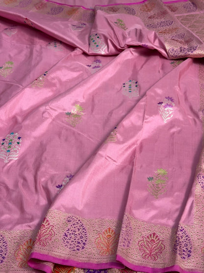 Pastel Pink Handwoven Banarasi Pure Silk Saree