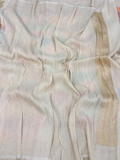 Natural Handwoven Pure Banarasi Tussar Georgette Saree