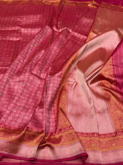 Reddish Pink Pure Banarasi Silk Brocade Saree in Katan Mulberry Silk – Classic Banaras Weave