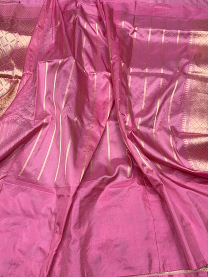 Pista / Gajiri Pink Handwoven Pure Organza Silk Saree