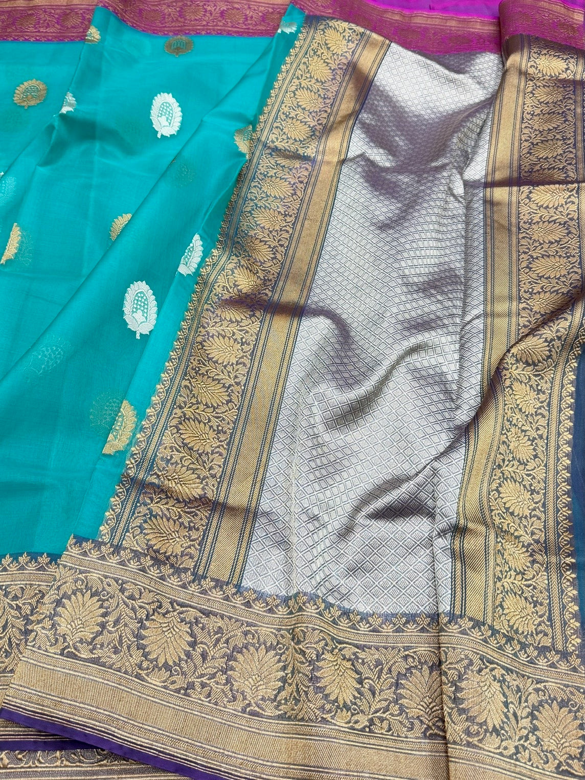 Sea Blue Handwoven Pure Organza Silk Saree
