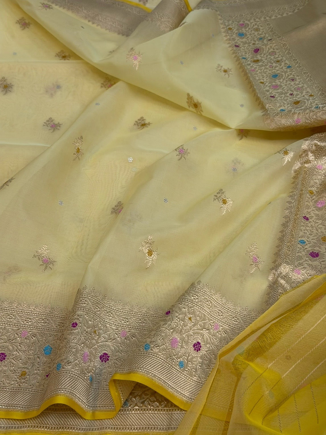 Lemon Yellow Handwoven Pure Organza Silk Saree