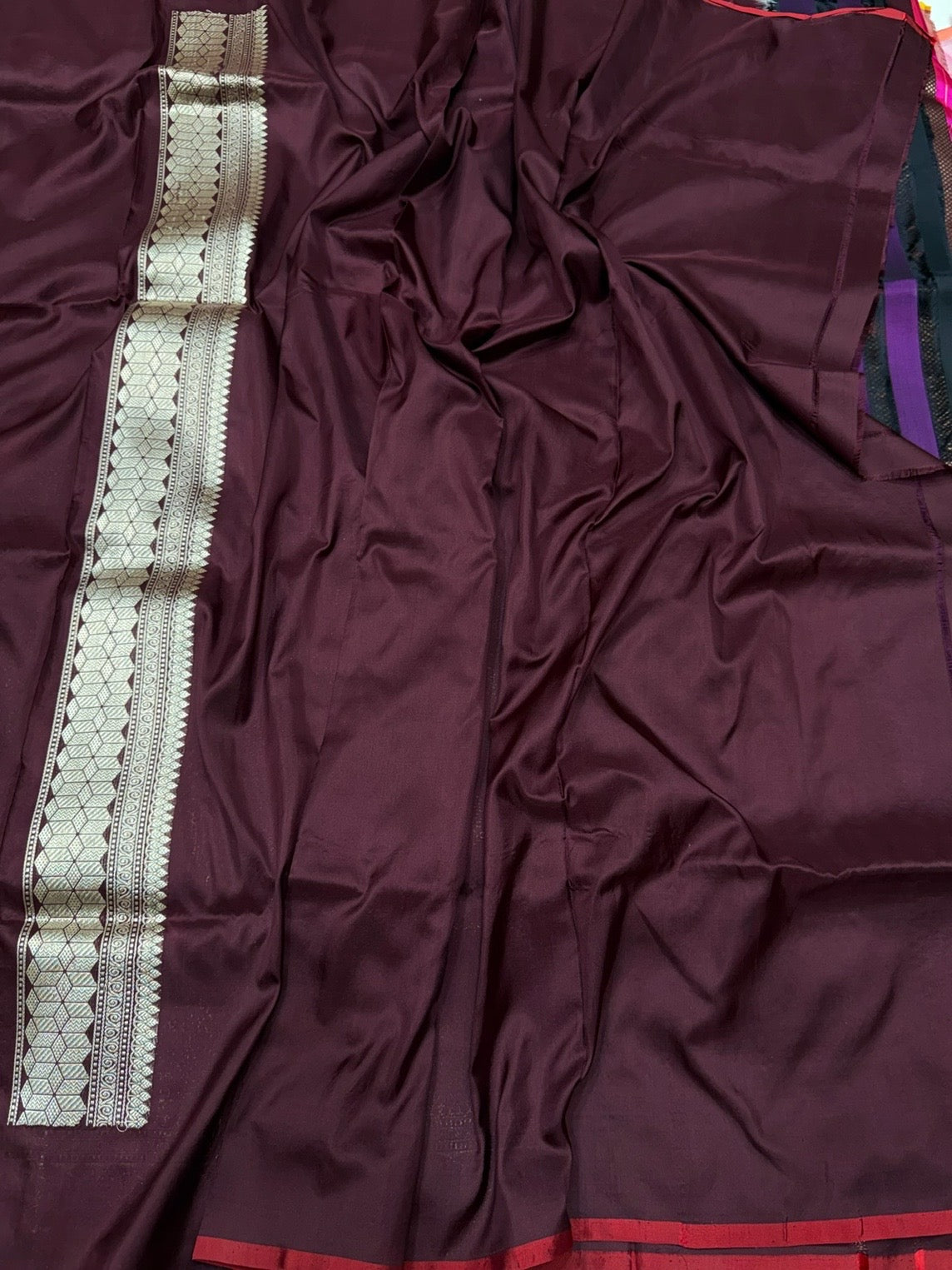 Wine Handwoven Pure Banarasi Silk Brocade Saree