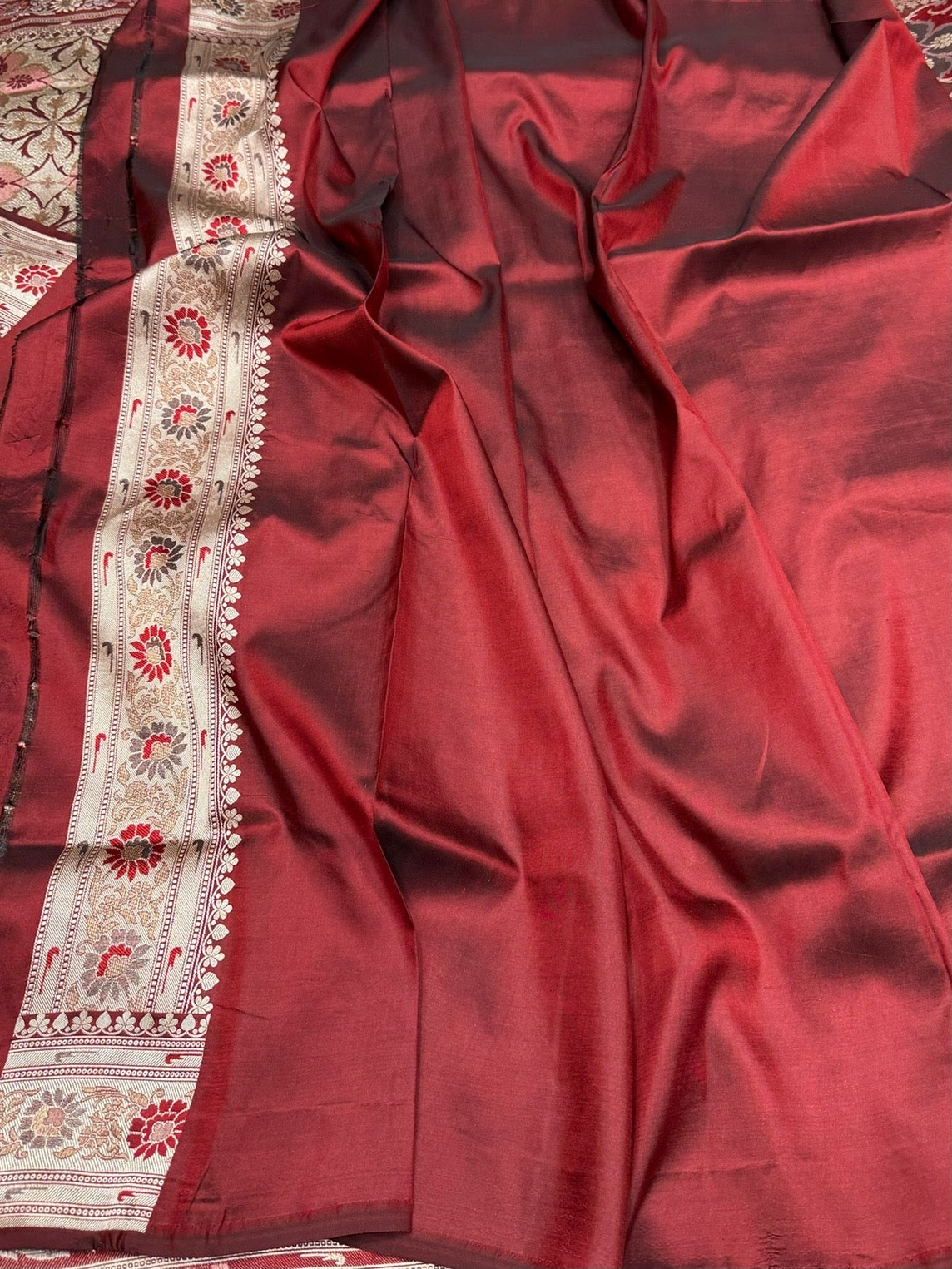 Maroon Banarasi Pure Multicolour Silk Saree