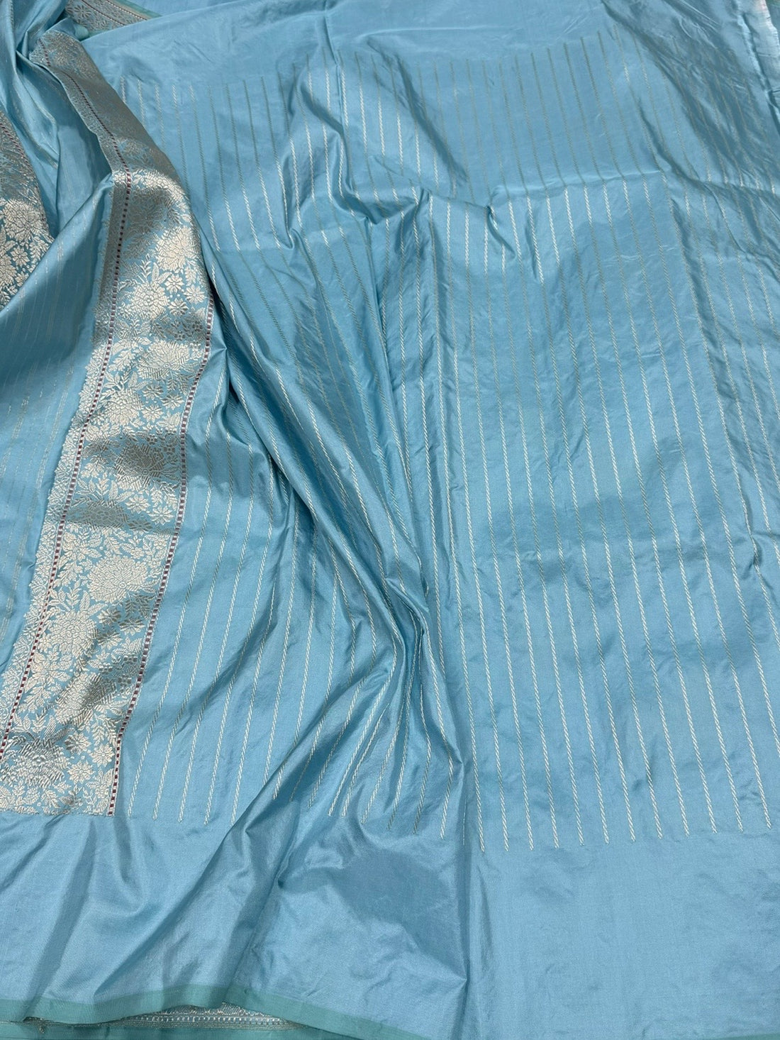 Powder Blue Handwoven Pure Banarasi Silk Saree