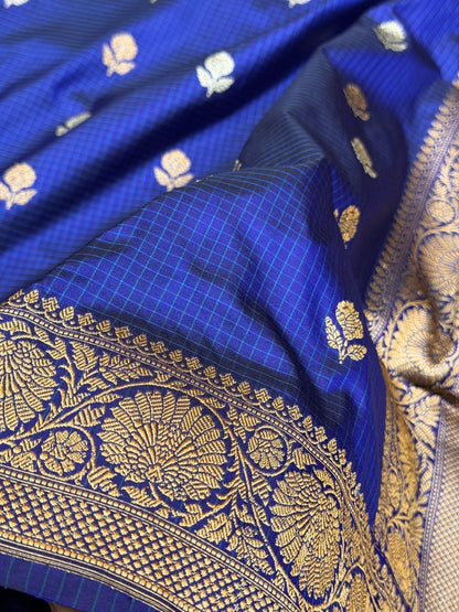 Handwoven Pure Banarasi Saree in Katan Silk – Traditional Checks Weave