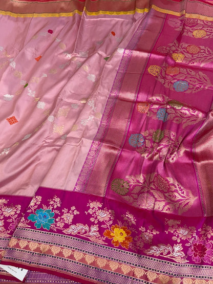Rani Pink Handwoven Pure Banarasi Ektara Silk Saree
