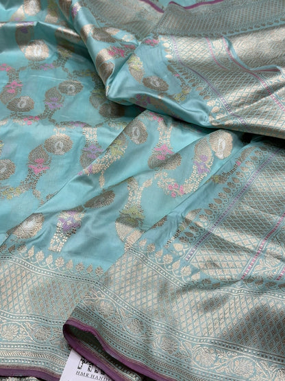 Sky Blue Handwoven Pure Banarasi Silk Saree