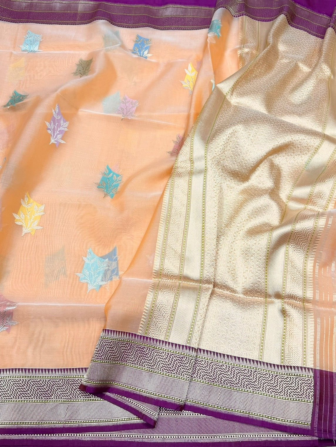 Pastel Peach Handwoven Pure Organza Silk Saree
