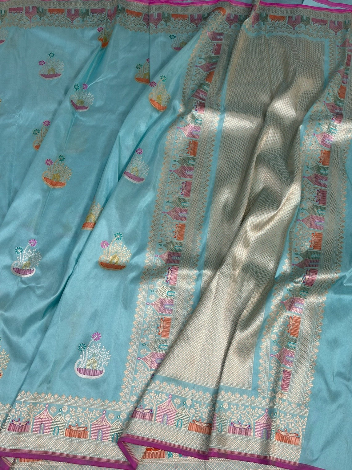 Sky Blue Handwoven Pure Banarasi Silk Saree