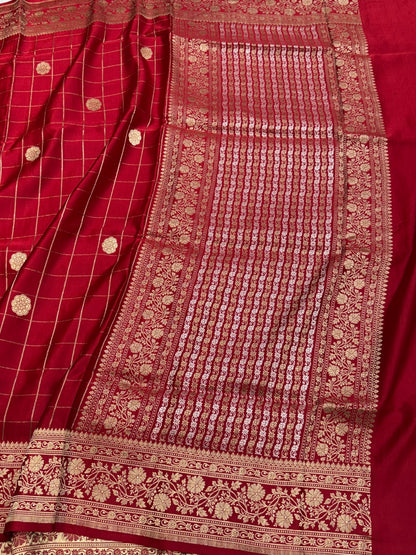 Red Handwoven Pure Mashru Banarasi Satin Silk Saree
