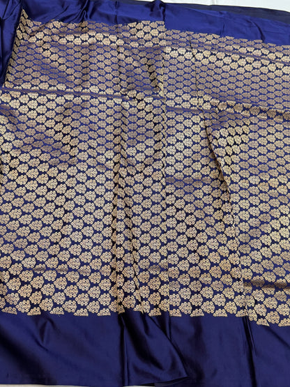 Royal Blue Handwoven Banarasi Pure Mashru Satin Silk Saree