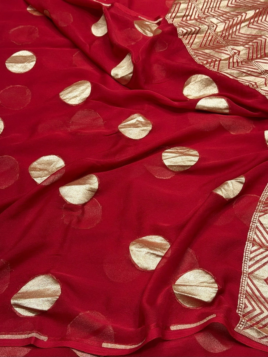 Red Banarasi Pure Chiffon Georgette Saree – Luxury Cutwork Brocade Festive Saree