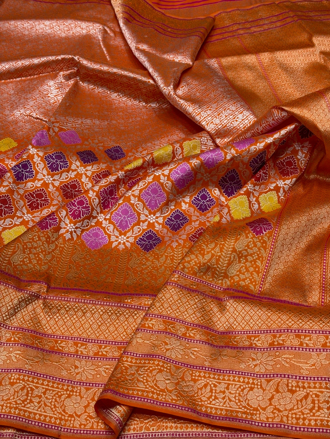 Orange Handwoven Pure Banarasi Silk Saree
