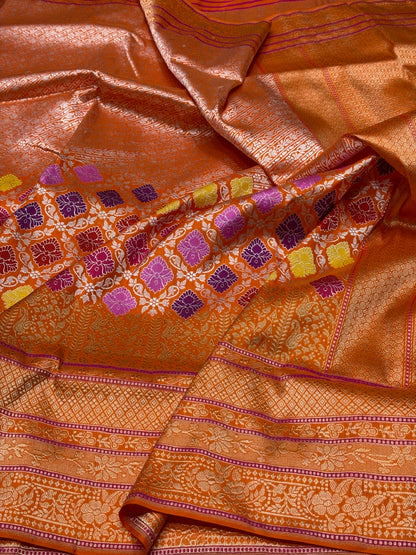 Orange Handwoven Pure Banarasi Silk Saree