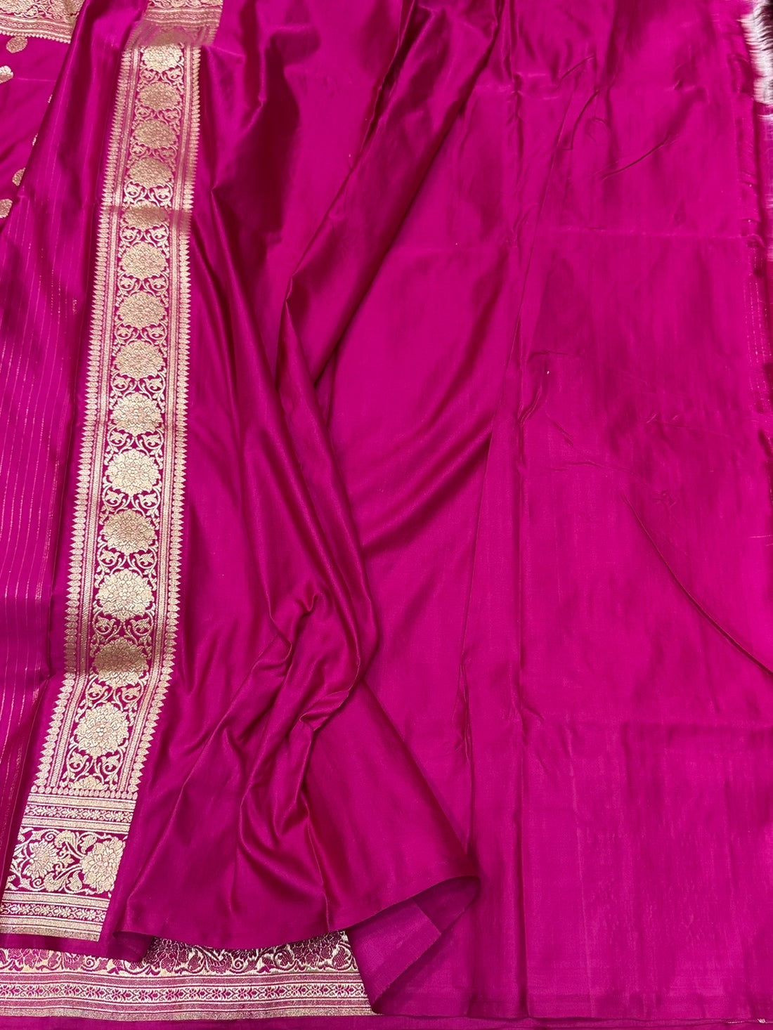 Rani Pink Handwoven Vintage Pure Banarasi Satin Silk Saree