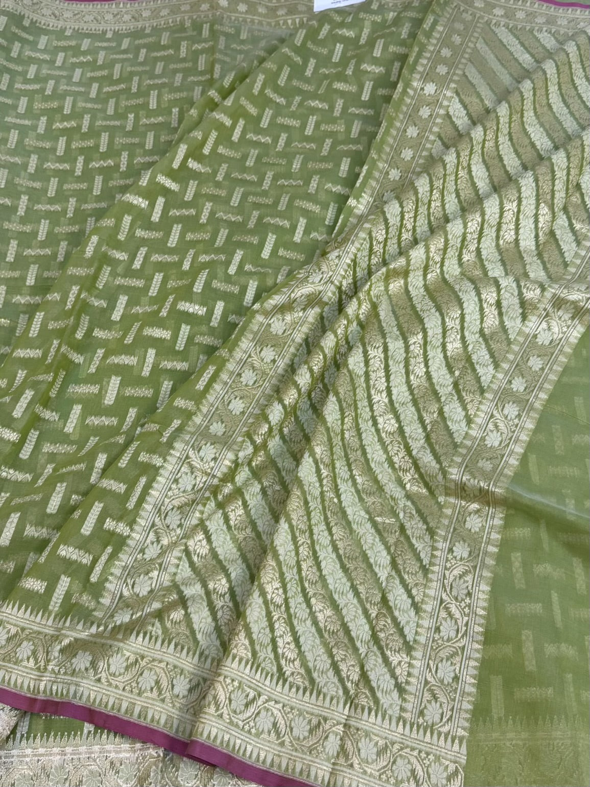 Green Pure Banarasi Kora Cotton Saree
