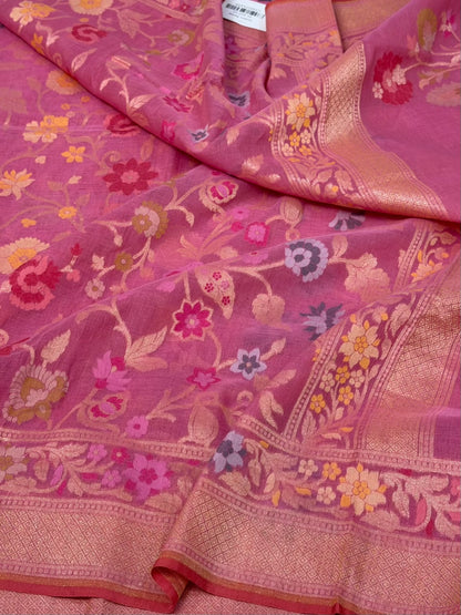Rani Pink Pure Muslin Cotton Jamdani Saree