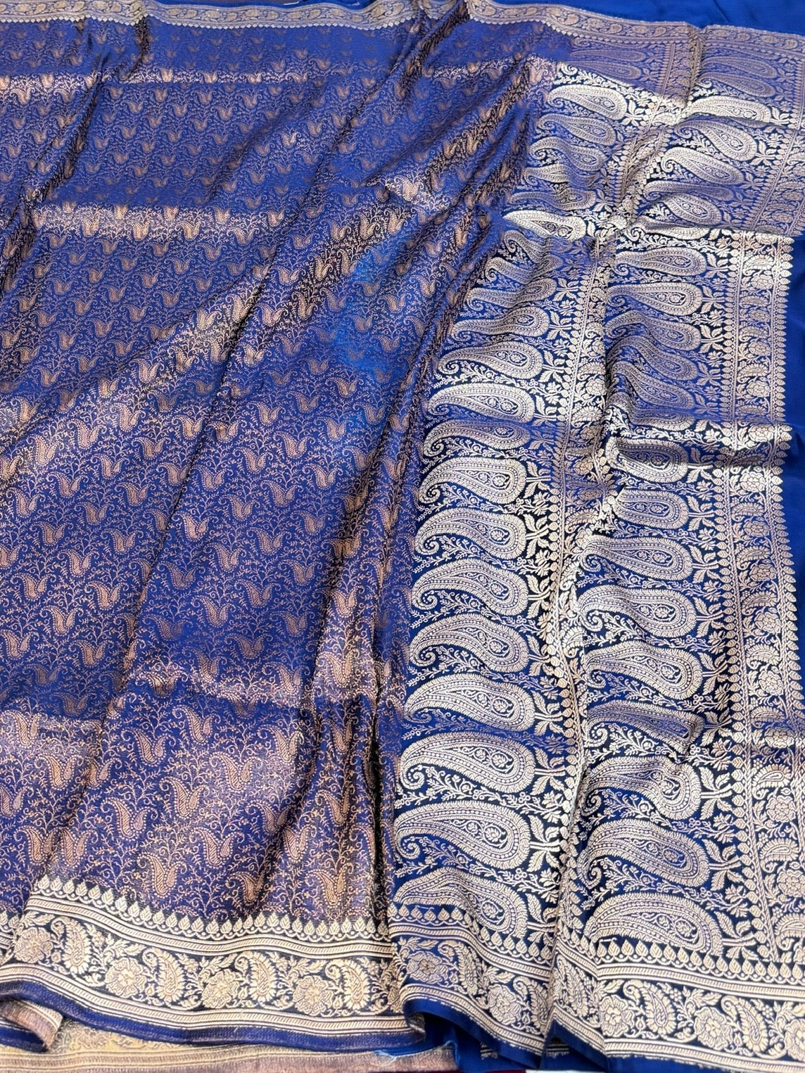 Royal Blue Handwoven Pure Banarasi Satin Tanchoi Saree