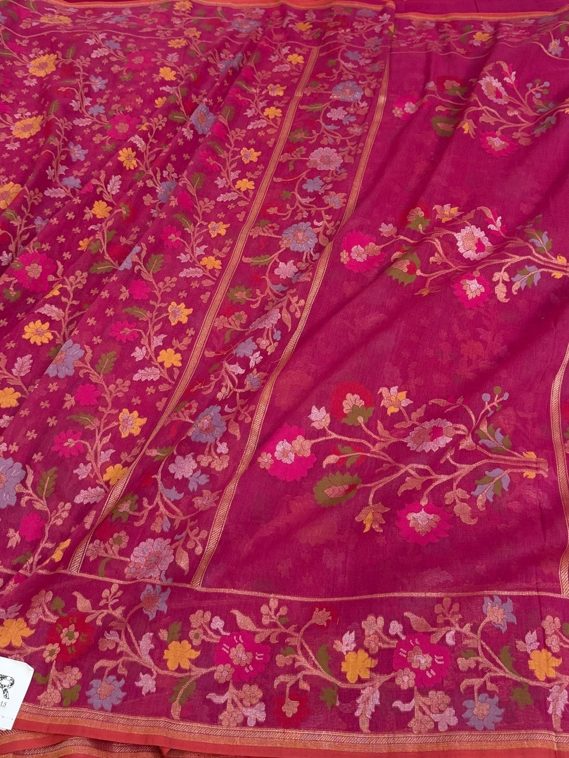 Rani Pink Pure Muslin Cotton Jamdani Saree