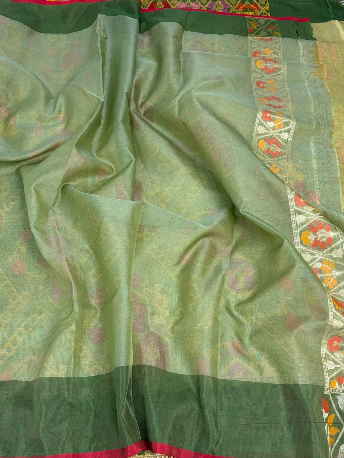 Pista Banarasi Pure Kora Jamdani Saree