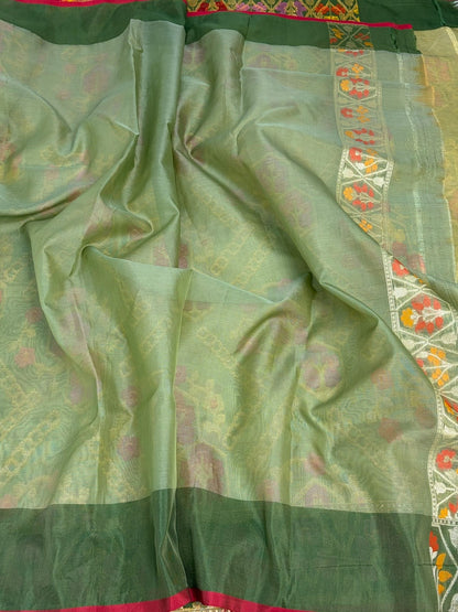 Pista Banarasi Pure Kora Jamdani Saree