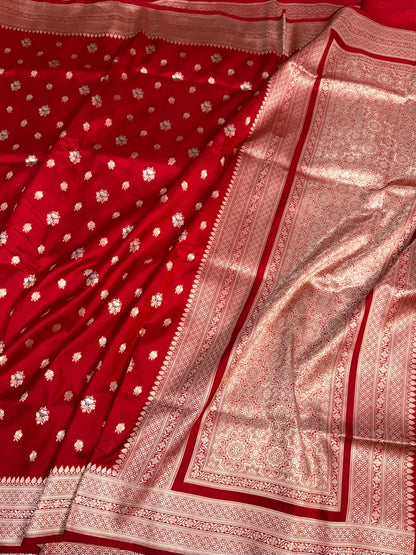 Red Banarasi Minakari Pure Katan Silk Saree