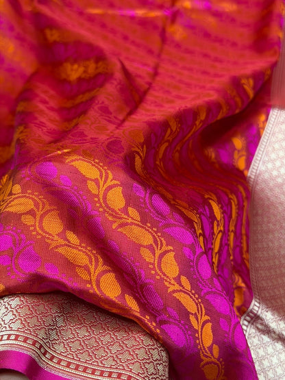 Rani Pink Handwoven Pure Banarasi Satin Silk Saree – Traditional Kadwa Weave in 100% Pure Satin Silk