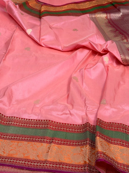 Peach Handwoven Pure Banarasi Silk Saree