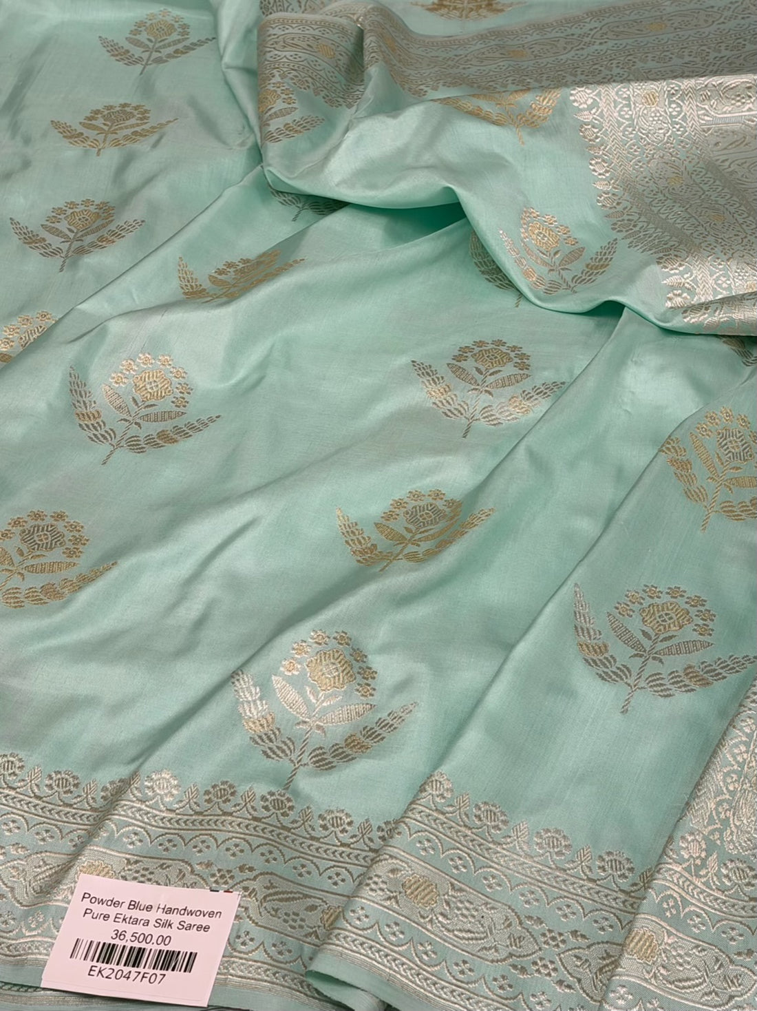 Powder Blue Handwoven Pure Banarasi Ektara Silk Saree