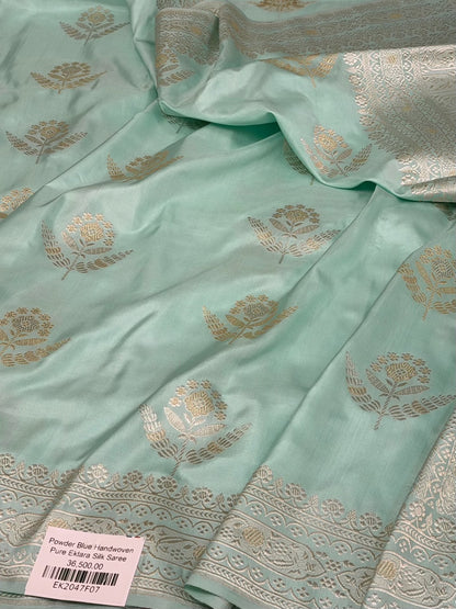 Powder Blue Handwoven Pure Banarasi Ektara Silk Saree