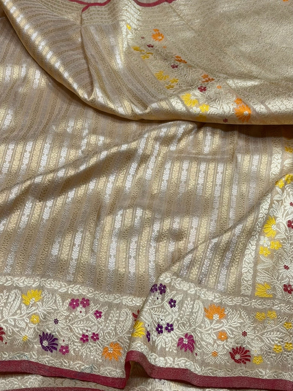 Cream Handwoven Pure Banarasi Silk Saree