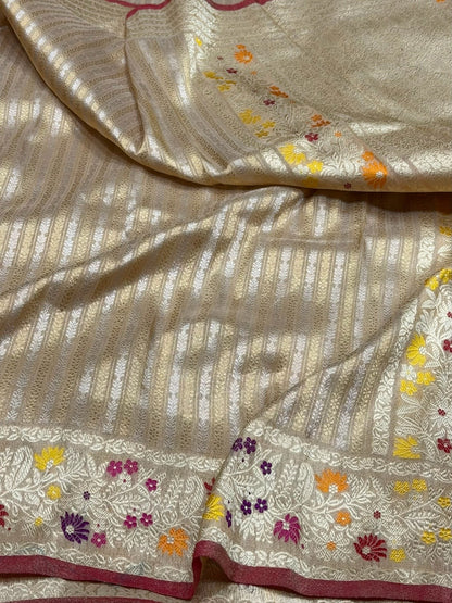 Cream Handwoven Pure Banarasi Silk Saree