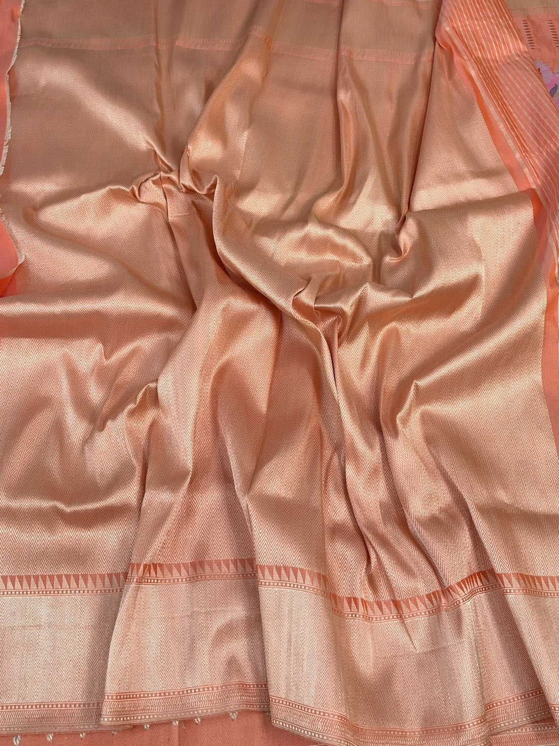 Peach Handwoven Pure Banarasi Rangkaat Silk Saree