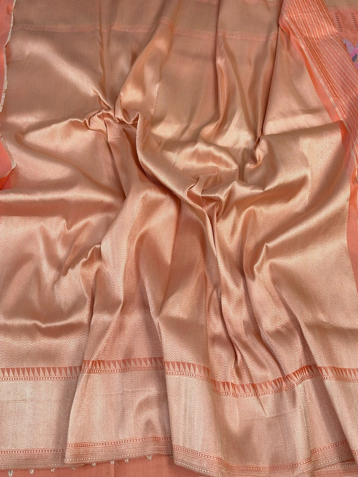 Peach Handwoven Pure Banarasi Rangkaat Silk Saree
