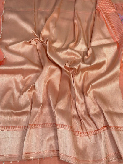 Peach Handwoven Pure Banarasi Rangkaat Silk Saree