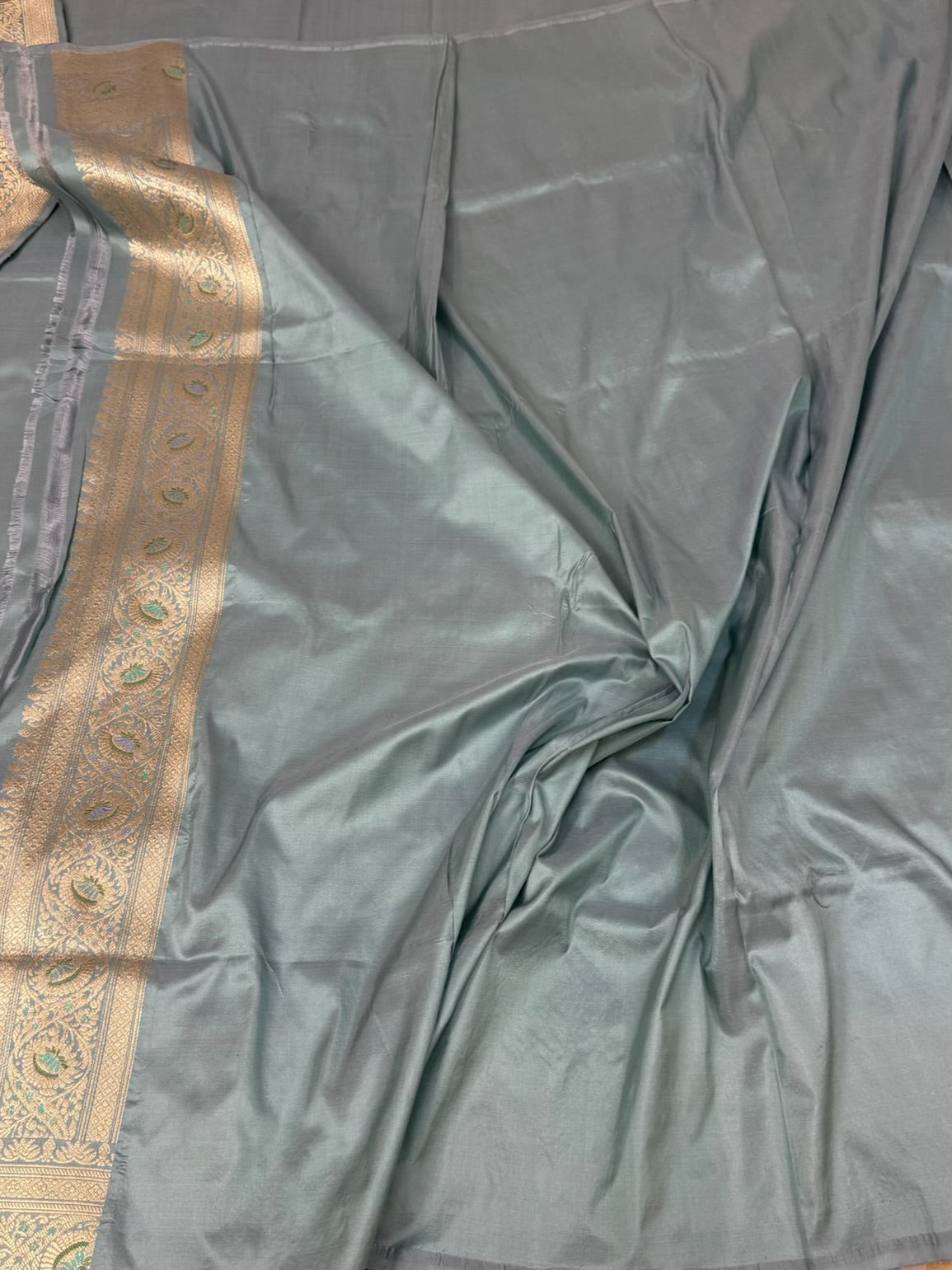 Powder Blue Handwoven Pure Banarasi Katan Silk Saree