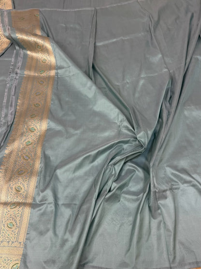 Powder Blue Handwoven Pure Banarasi Katan Silk Saree